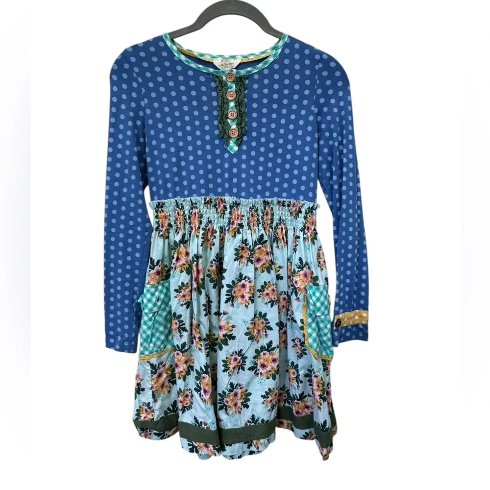 Matilda Jane Blue and Green Polka Dot Floral Kids Dress size 10 - Picture 1 of 9